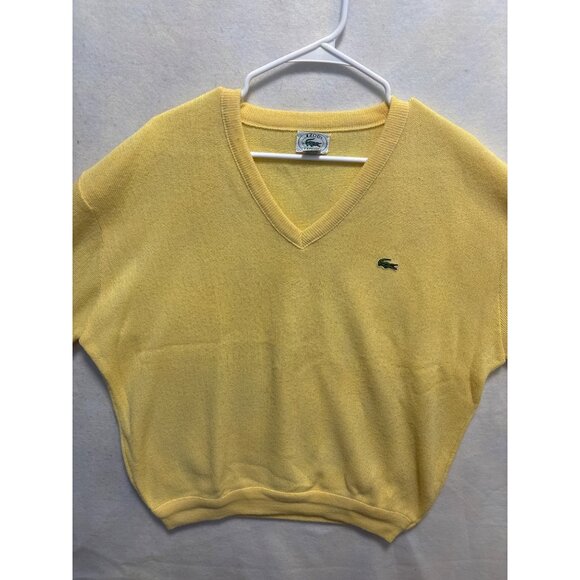 Izod Lacoste XL V-Neck Sweater Yellow Acrylic Crocodile Logo - Picture 2 of 11